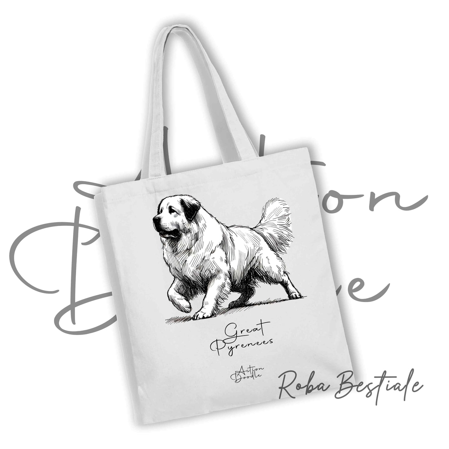 Shopper ACTION DOODLE - CANE DA MONTAGNA DEI PIRENEI 1 - Diversi colori disponibili, 100% Cotone
