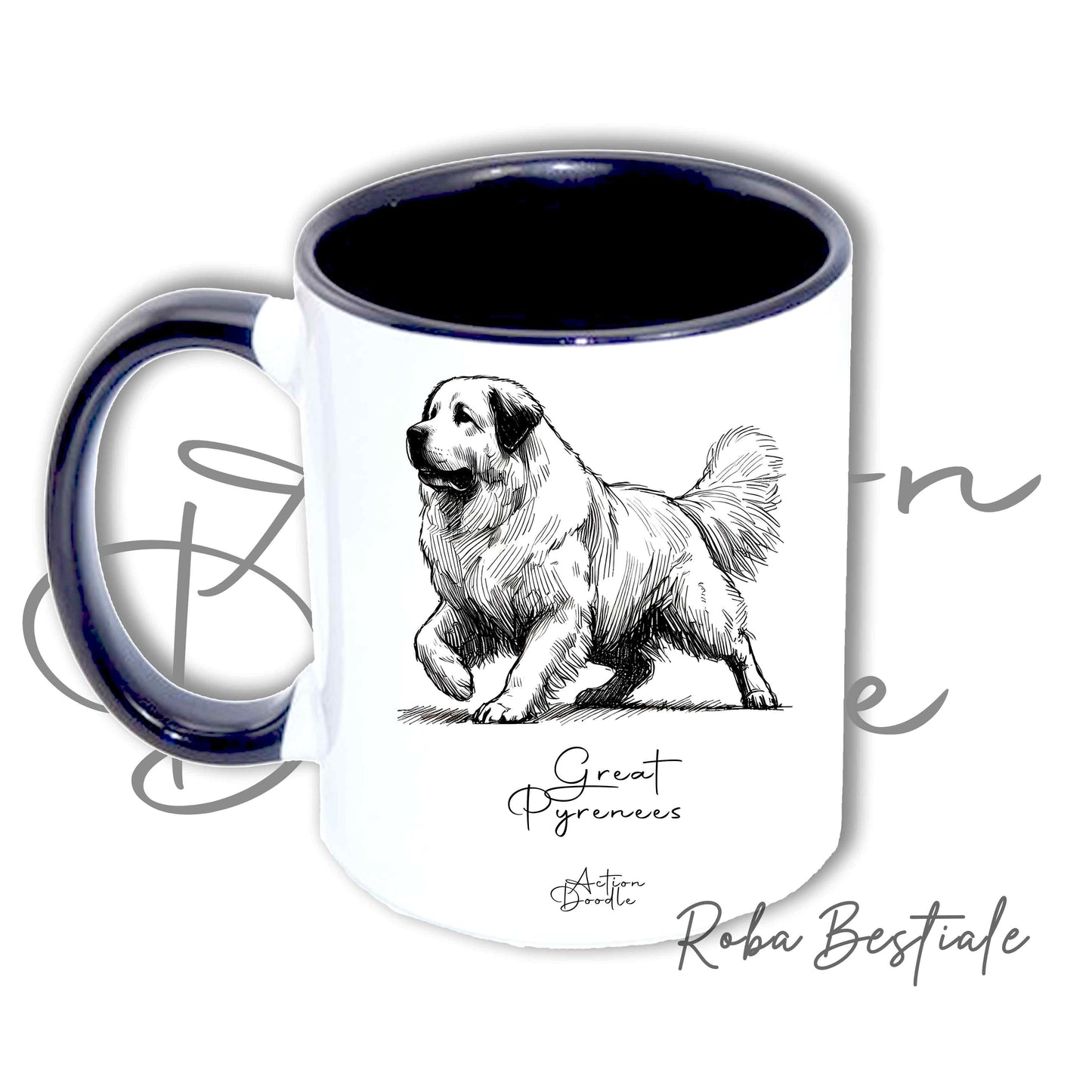 Tazza ACTION DOODLE - CANE DA MONTAGNA DEI PIRENEI 1 - In Ceramica, con manico e interno colorati - 330 ml