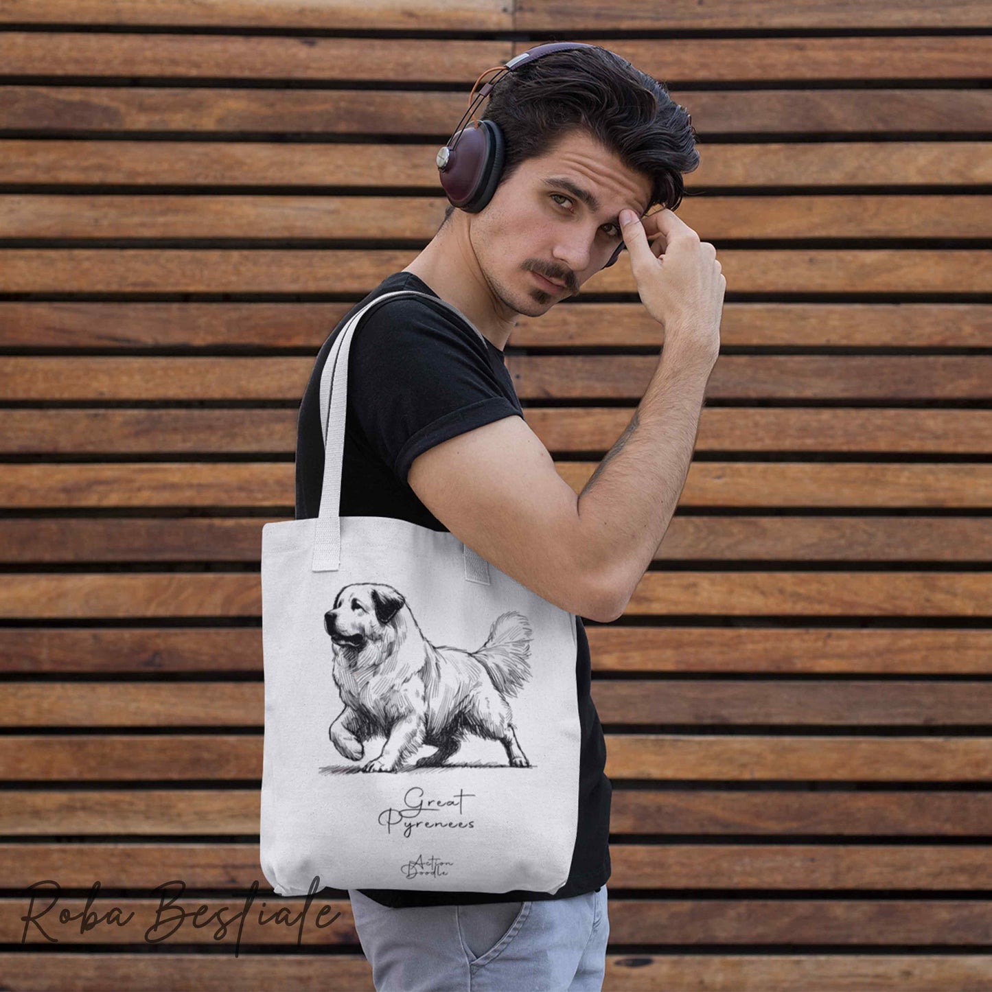 Shopper ACTION DOODLE - CANE DA MONTAGNA DEI PIRENEI 1 - Diversi colori disponibili, 100% Cotone