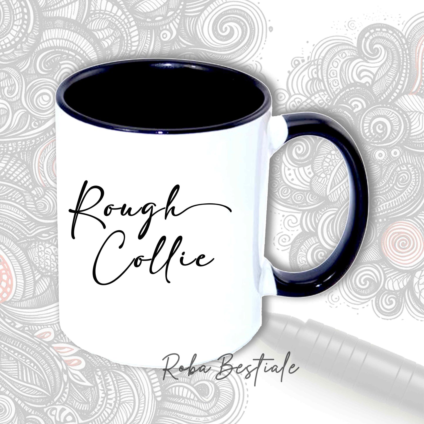 Tazza DOODLE - CANE DA PASTORE SCOZZESE a Pelo Lungo - In Ceramica, manico e interno colorati - 330ml
