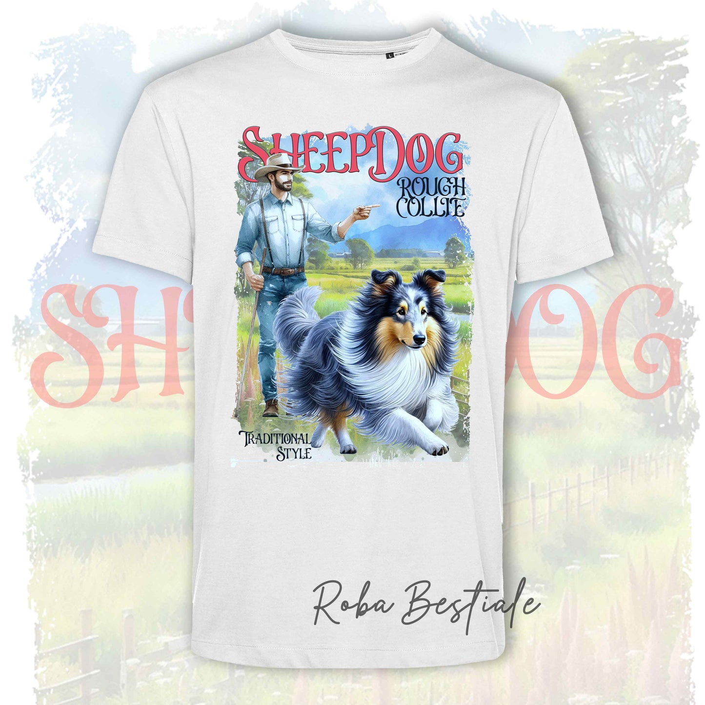 T-Shirt VINTAGE SHEEPDOG - CANE DA PASTORE SCOZZESE a Pelo Lungo, Blue Merle - Design "BOY" o "GIRL"