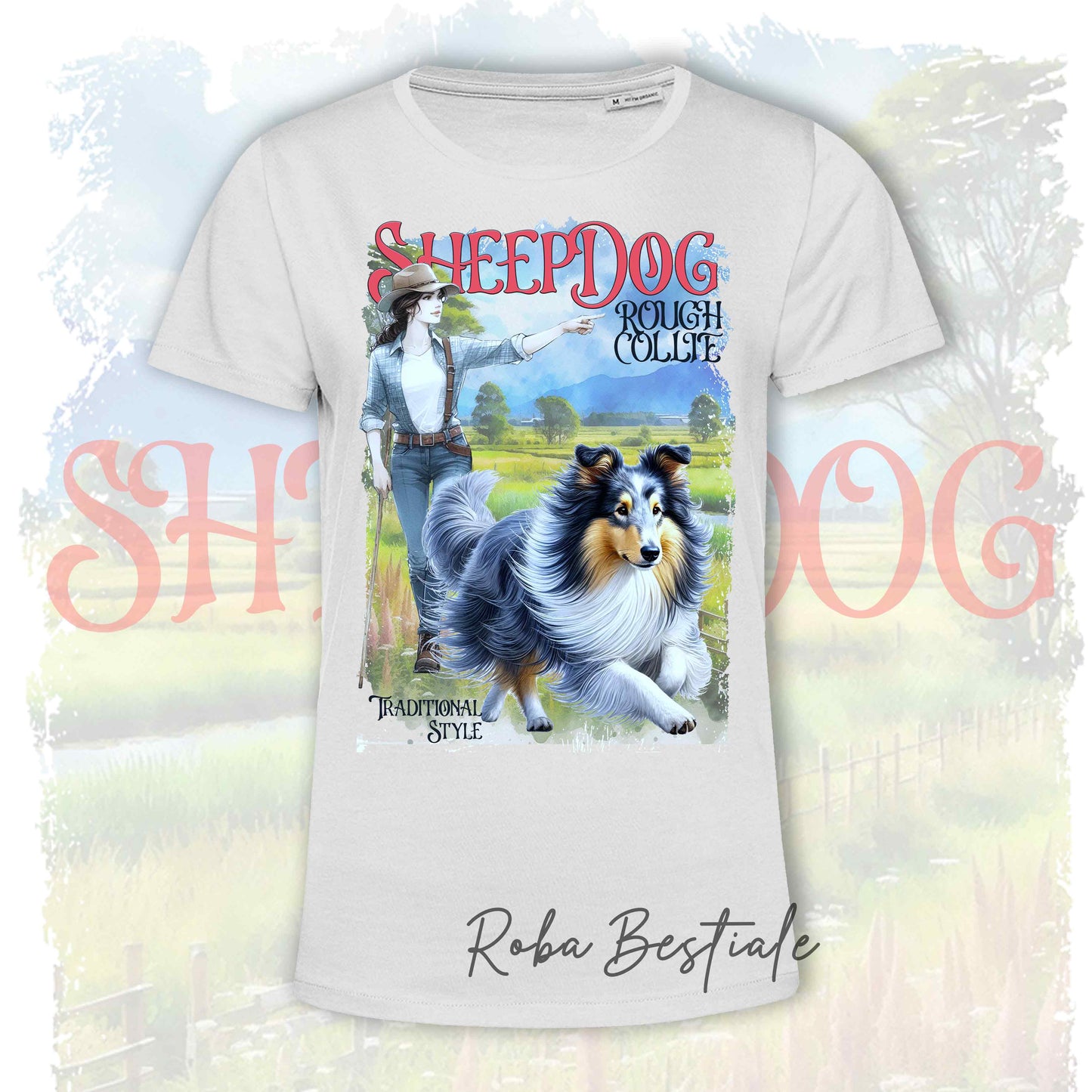 T-Shirt VINTAGE SHEEPDOG - CANE DA PASTORE SCOZZESE a Pelo Lungo, Blue Merle - Design "BOY" o "GIRL"