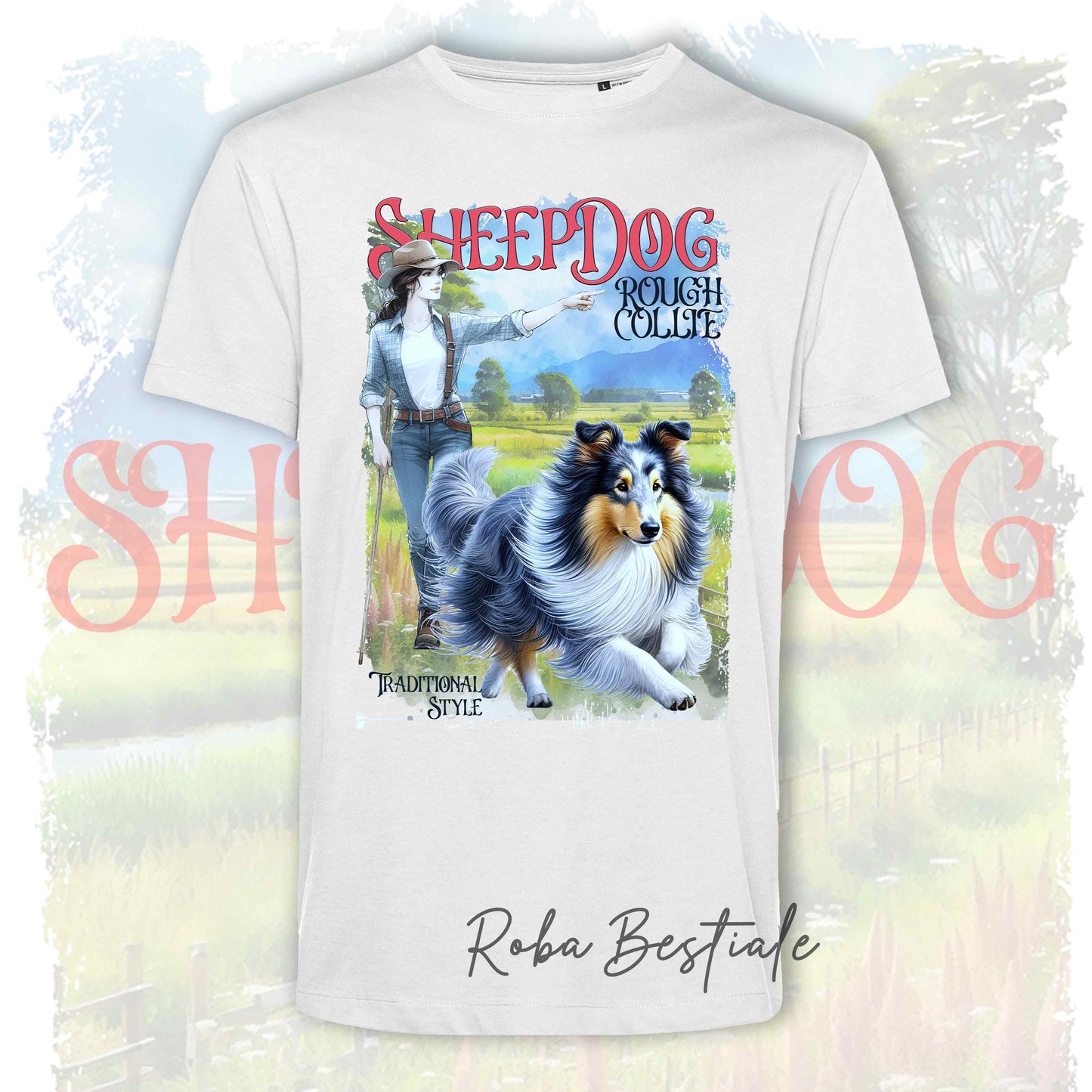T-Shirt VINTAGE SHEEPDOG - CANE DA PASTORE SCOZZESE a Pelo Lungo, Blue Merle - Design "BOY" o "GIRL"