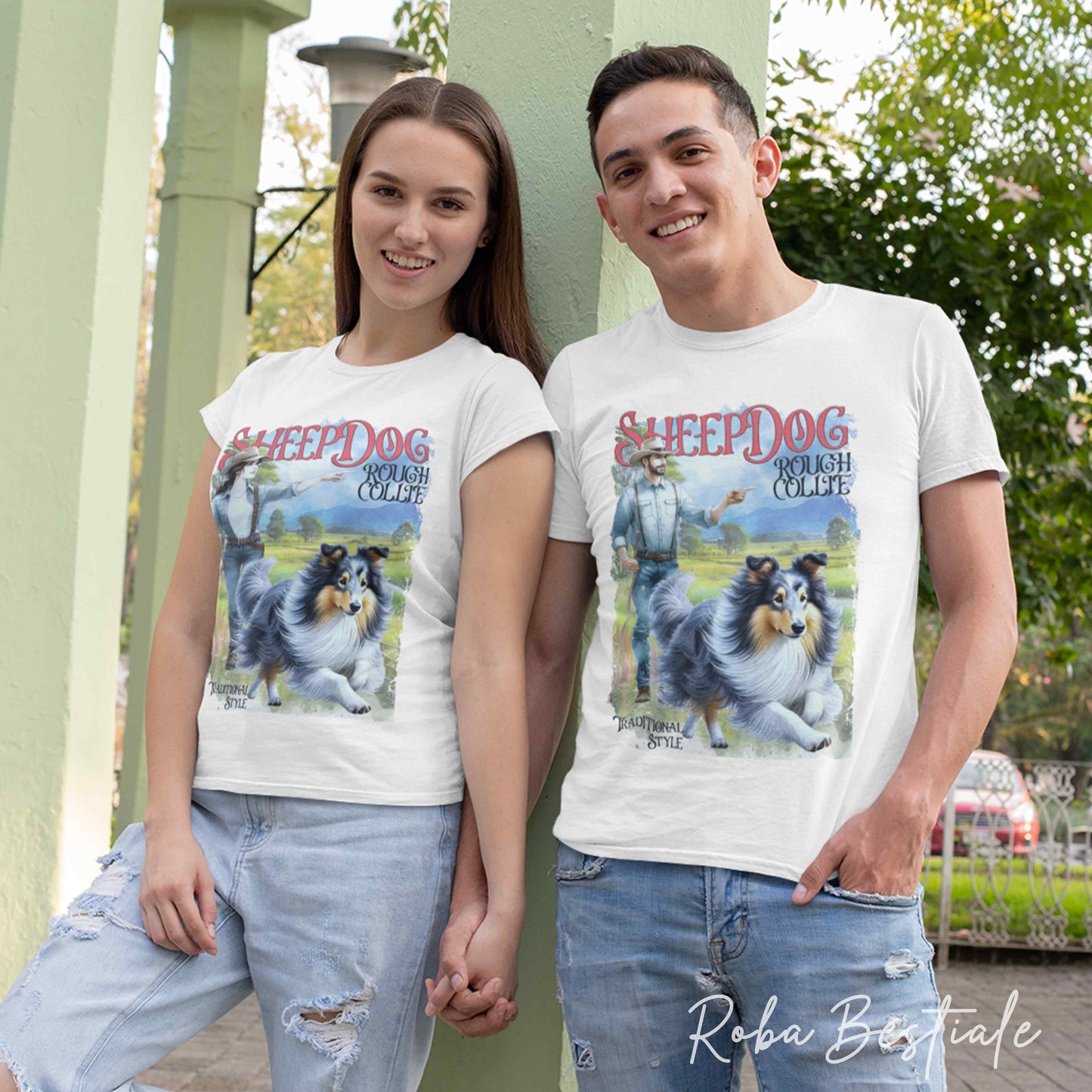 T-Shirt VINTAGE SHEEPDOG - CANE DA PASTORE SCOZZESE a Pelo Lungo, Blue Merle - Design "BOY" o "GIRL"