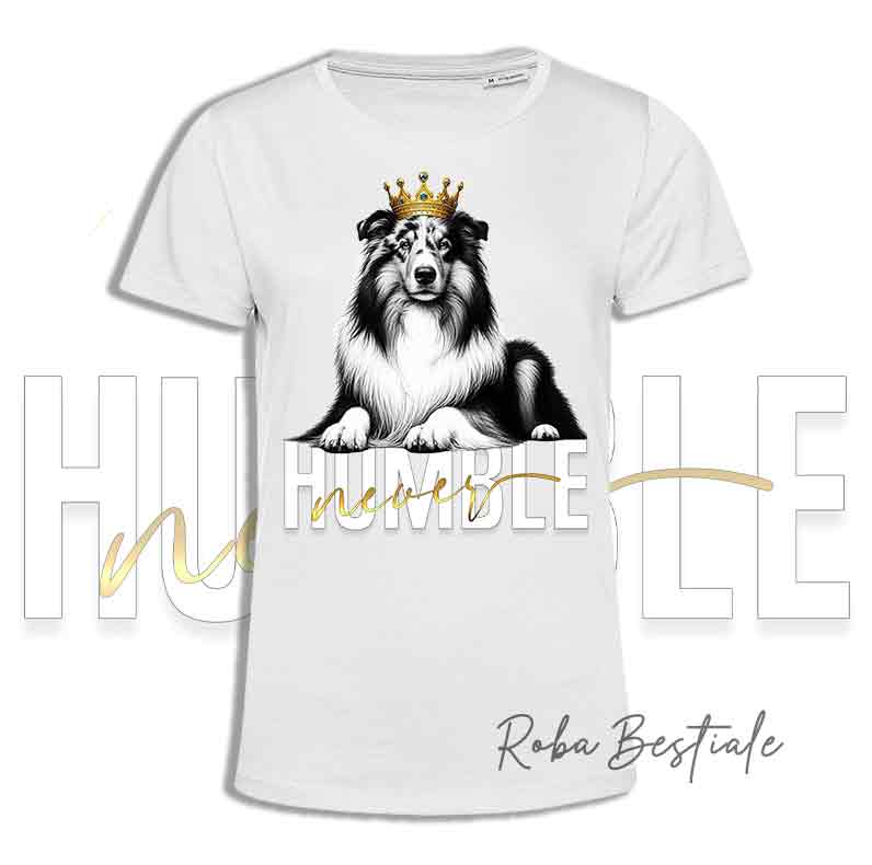 T-shirt NEVER HUMBLE - CANE DA PASTORE SCOZZESE a Pelo Lungo - Blue Merle