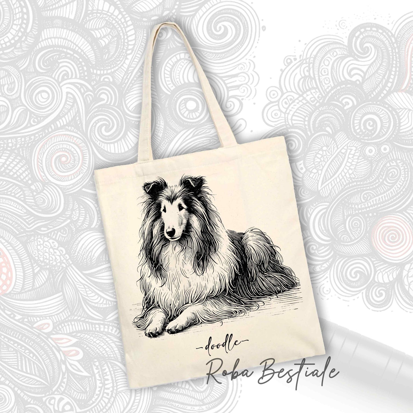 DOODLE Elegance Shopper - Long-Haired SCOTTISH SHEPHERD DOG - Various Colors Available, 100% Cotton