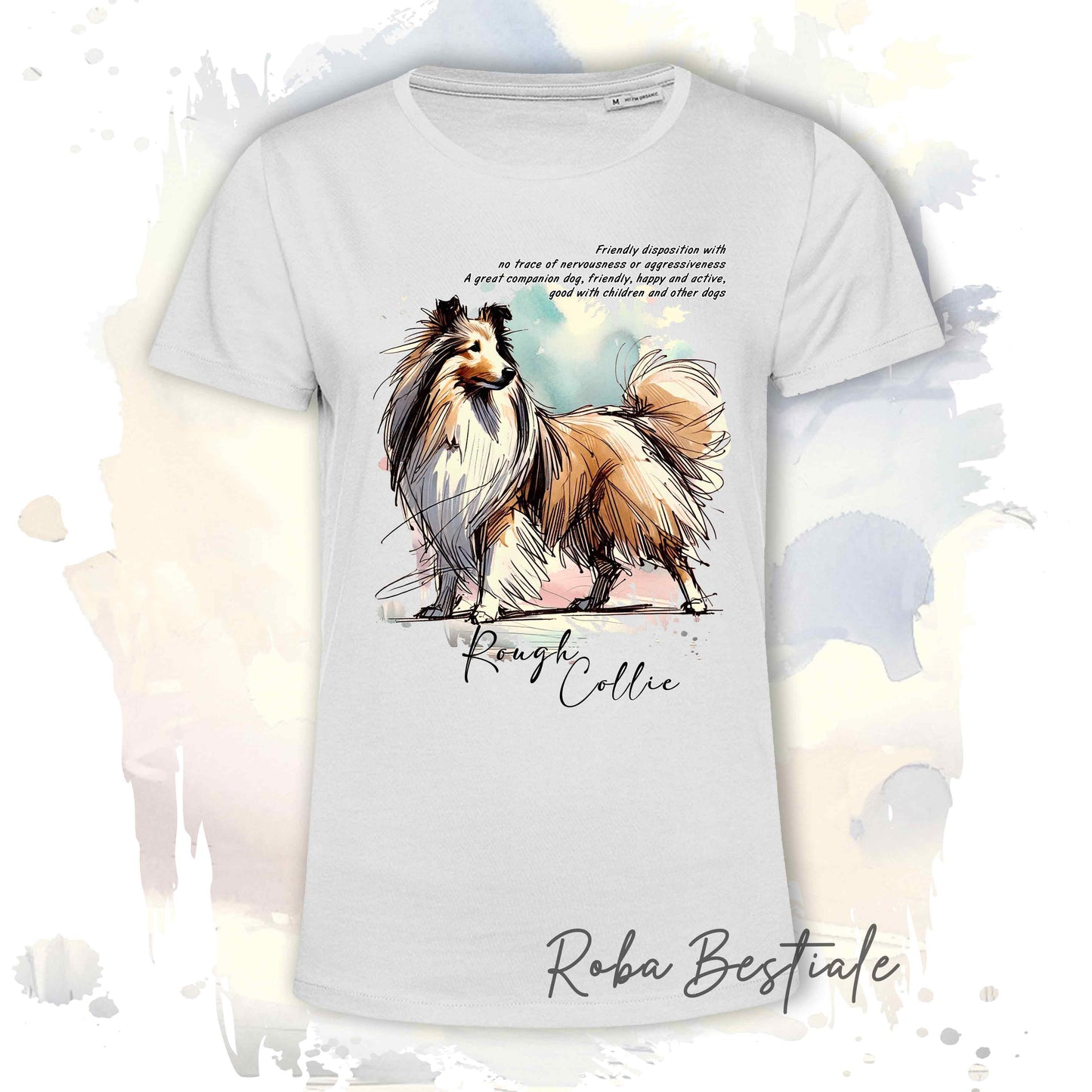 T-Shirt BEHAVIOR - CANE DA PASTORE SCOZZESE a Pelo Lungo - Fulvo Zibellino - Standard FCI - 100% Cotone - dalla XS alla 5XL
