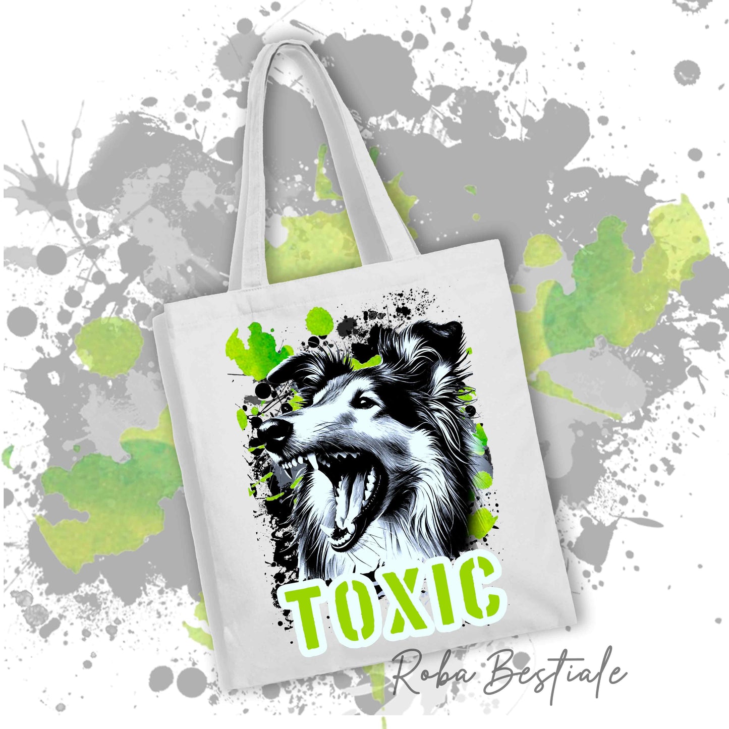 Shopper TOXIC - CANE DA PASTORE SCOZZESE a Pelo Corto - Borsa in 100% cotone - Disponibile in diversi colori