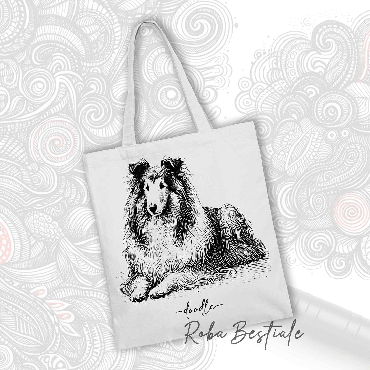 DOODLE Elegance Shopper - Long-Haired SCOTTISH SHEPHERD DOG - Various Colors Available, 100% Cotton