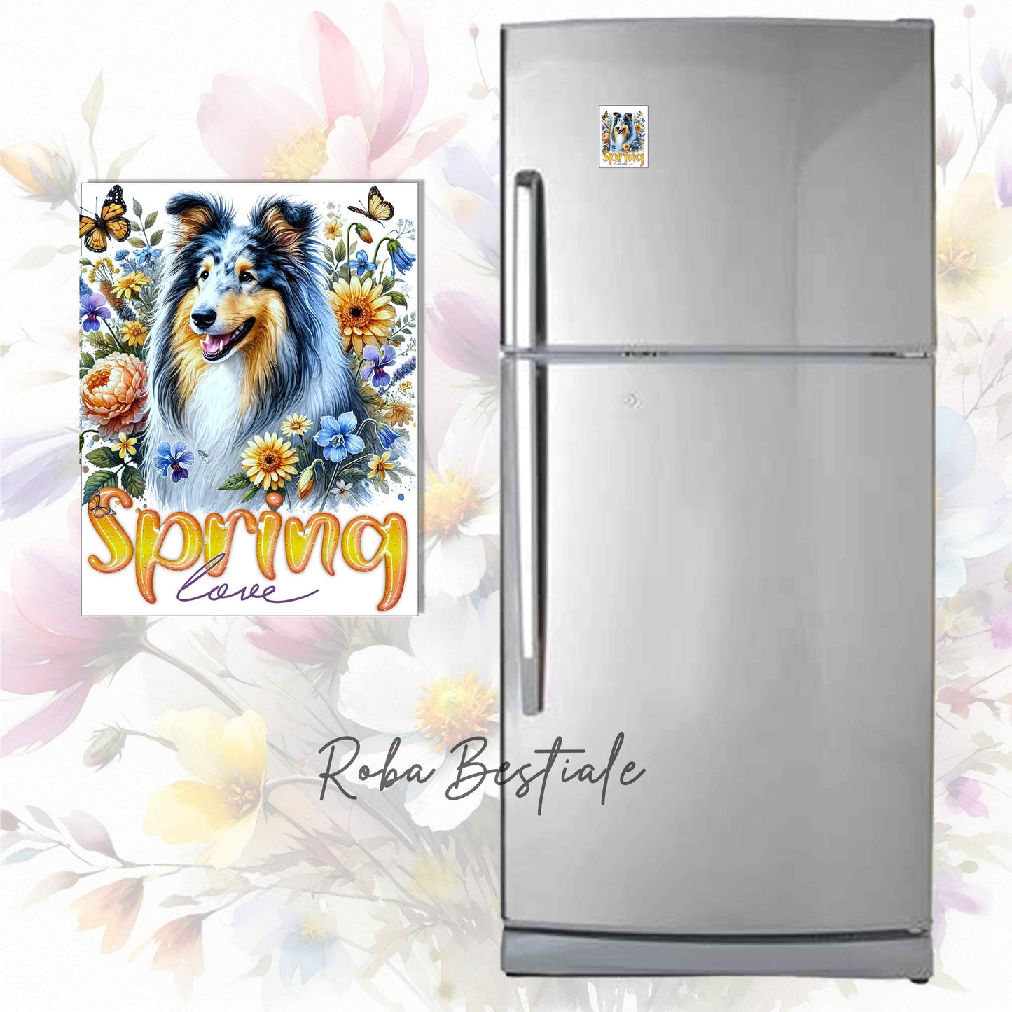 Calamita SPRING LOVE - CANE DA PASTORE SCOZZESE a Pelo Lungo, Blue Merle - In MDF