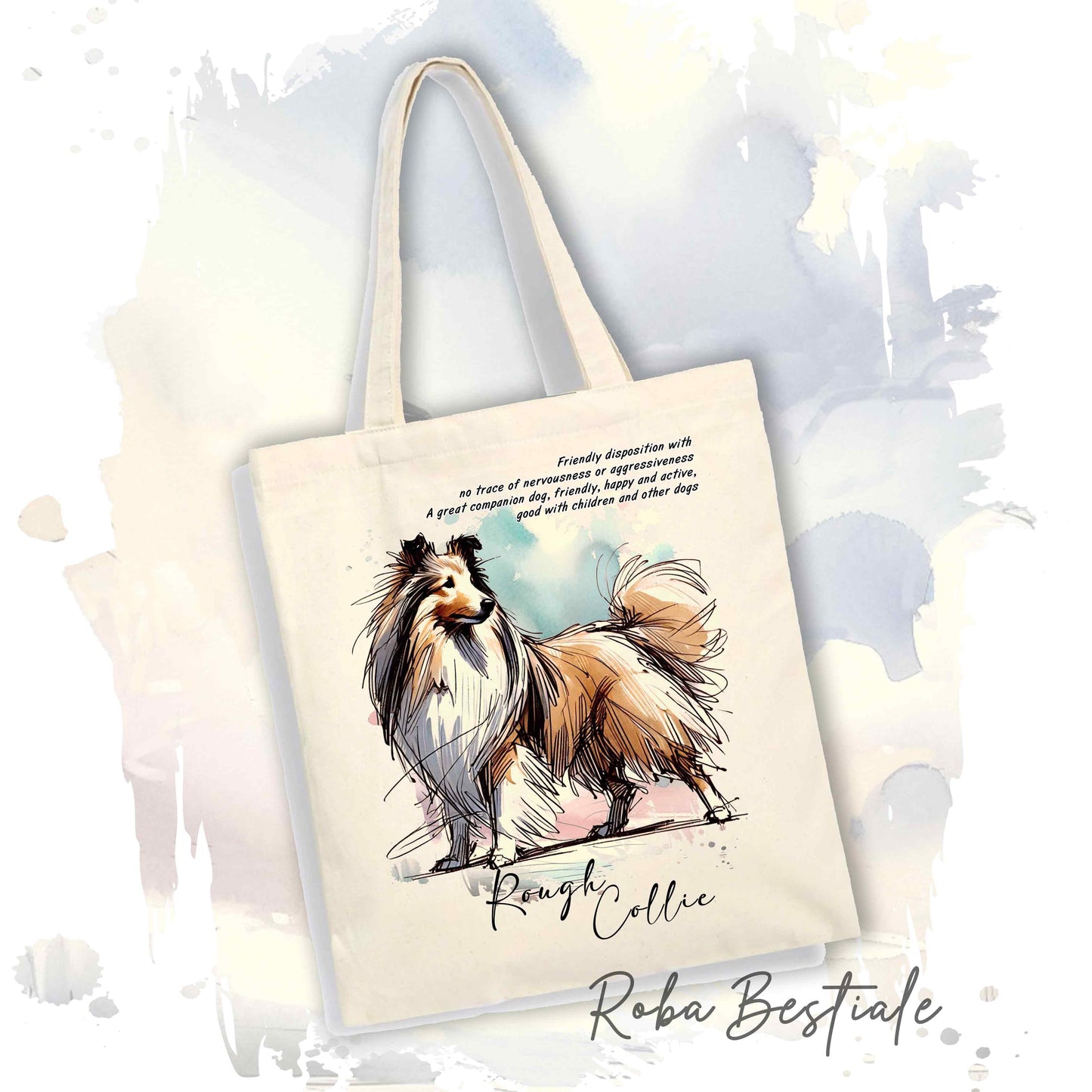 Shopper BEHAVIOR - CANE DA PASTORE SCOZZESE a Pelo Lungo - Fulvo Zibellino - Standard FCI - Diversi colori disponibili, 100% Cotone