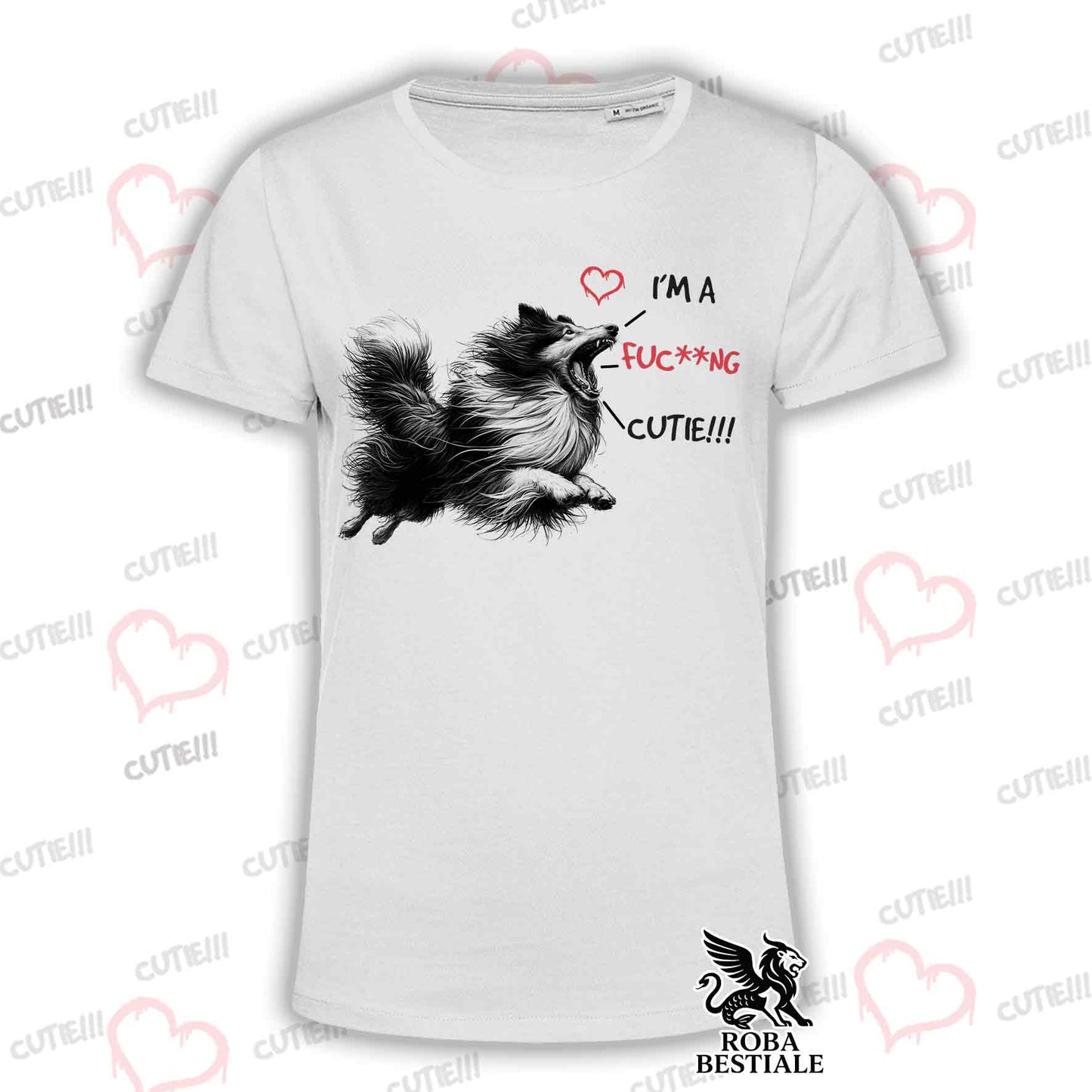 T-Shirt CUTIE - COLLIE à Poil Long - Blanc ou Beige, Homme ou Femme - du XS au 5XL