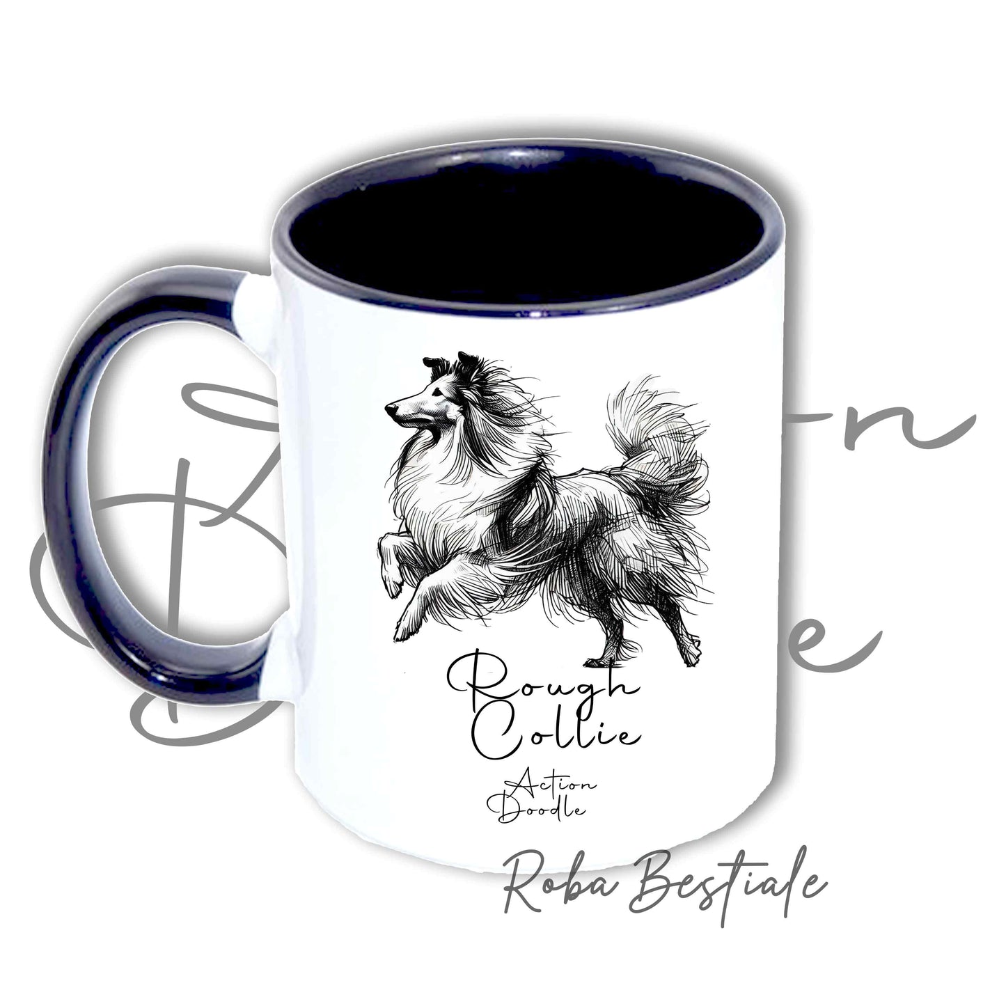 Tazza ACTION DOODLE - CANE DA PASTORE SCOZZESE a Pelo Lungo 1 - In Ceramica, con manico e interno colorati - 330 ml