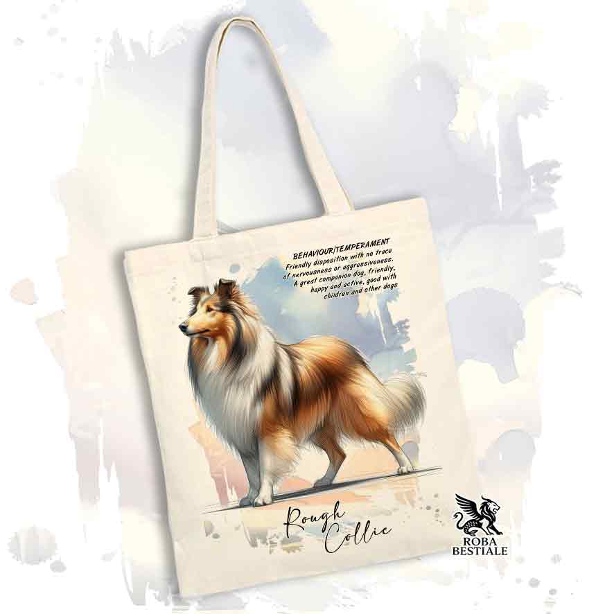 Tote Bag BEHAVIOR - CANE DA PASTORE SCOZZESE a Pelo Lungo Zibellino - 100% Cotone - Bianca o Beige