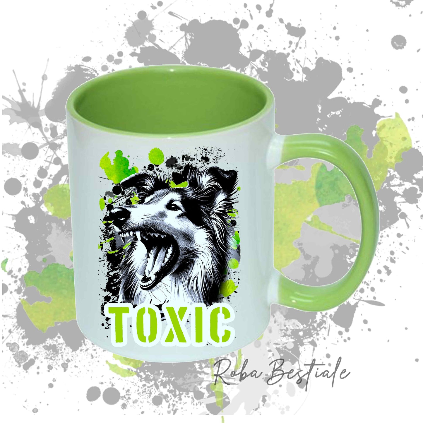 Tazza TOXIC - CANE DA PASTORE SCOZZESE a Pelo Lungo - In Ceramica, con manico e interno colorati - 330 ml