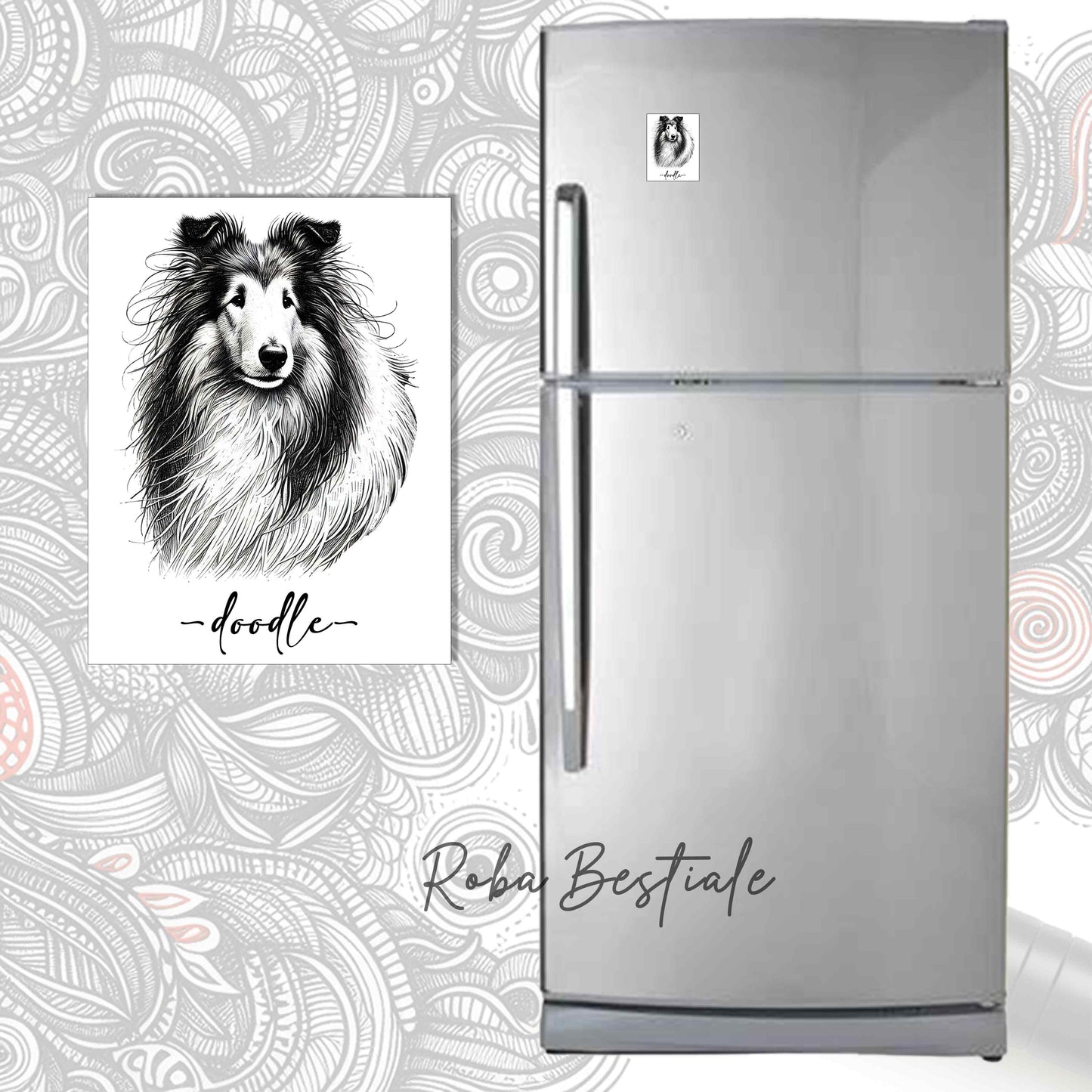 Calamita DOODLE - CANE DA PASTORE SCOZZESE a Pelo Lungo - In MDF