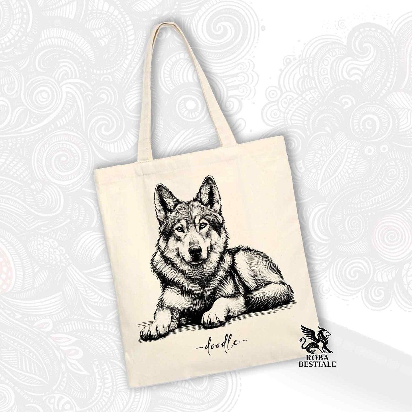 Shopper DOODLE - CZECHOSLOVAKIAN WOLFDOG - 100% Cotton - White or Beige
