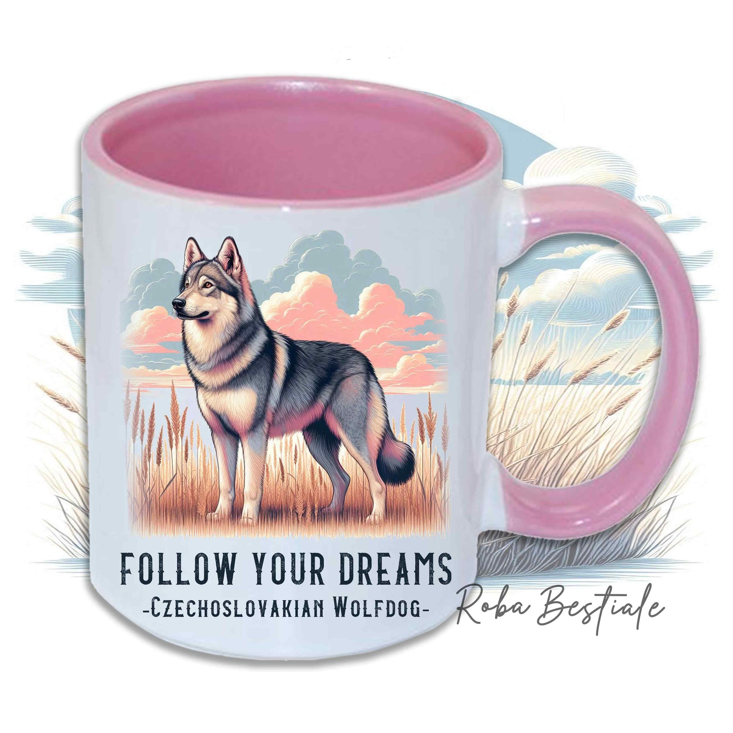 Tazza QUOTES "DREAM" - CANE LUPO CECOSLOVACCO - In Ceramica, con manico e interno in diversi colori - 330 ml