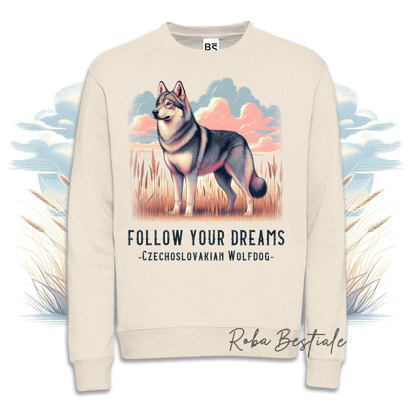 Felpa Invernale QUOTES "DREAM" - CANE LUPO CECOSLOVACCO - Girocollo, Unisex - Off White, Bianca o Grigia - dalla XS alla 3XL