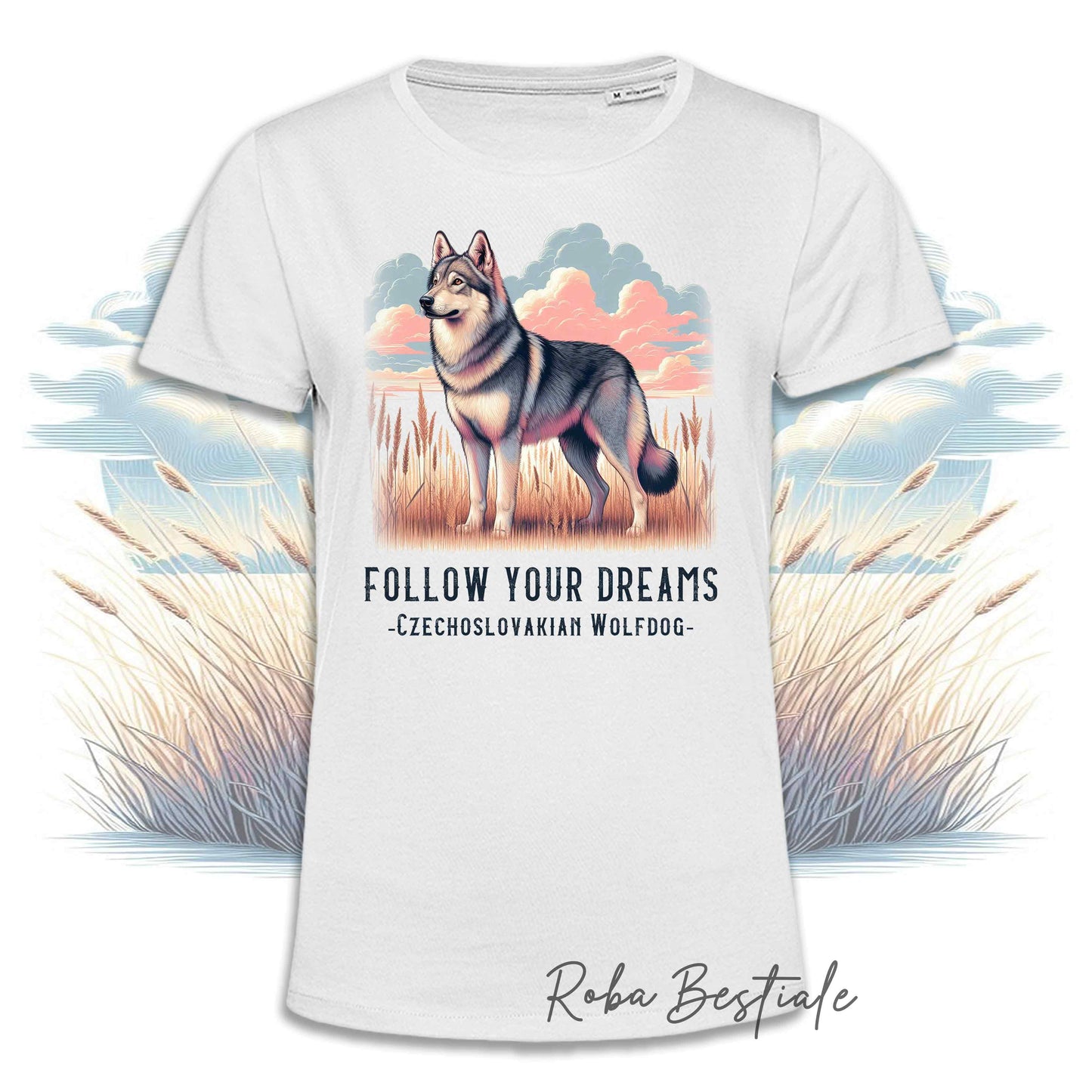 T-Shirt QUOTES "DREAM" - CANE LUPO CECOSLOVACCO - Bianca, Uomo o Donna - dalla XS alla 5XL