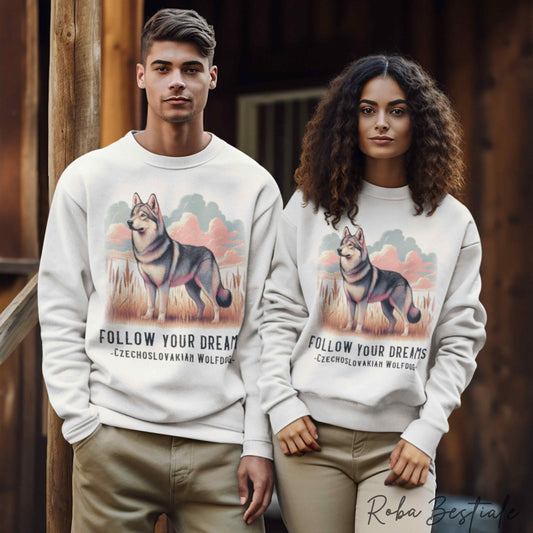 QUOTES "DREAM" Winter Sweatshirt - CZECHOSLOVAKIAN WOLFDOG - Crew Neck, Unisex - Off White, White, or Gray - XS to 3XL