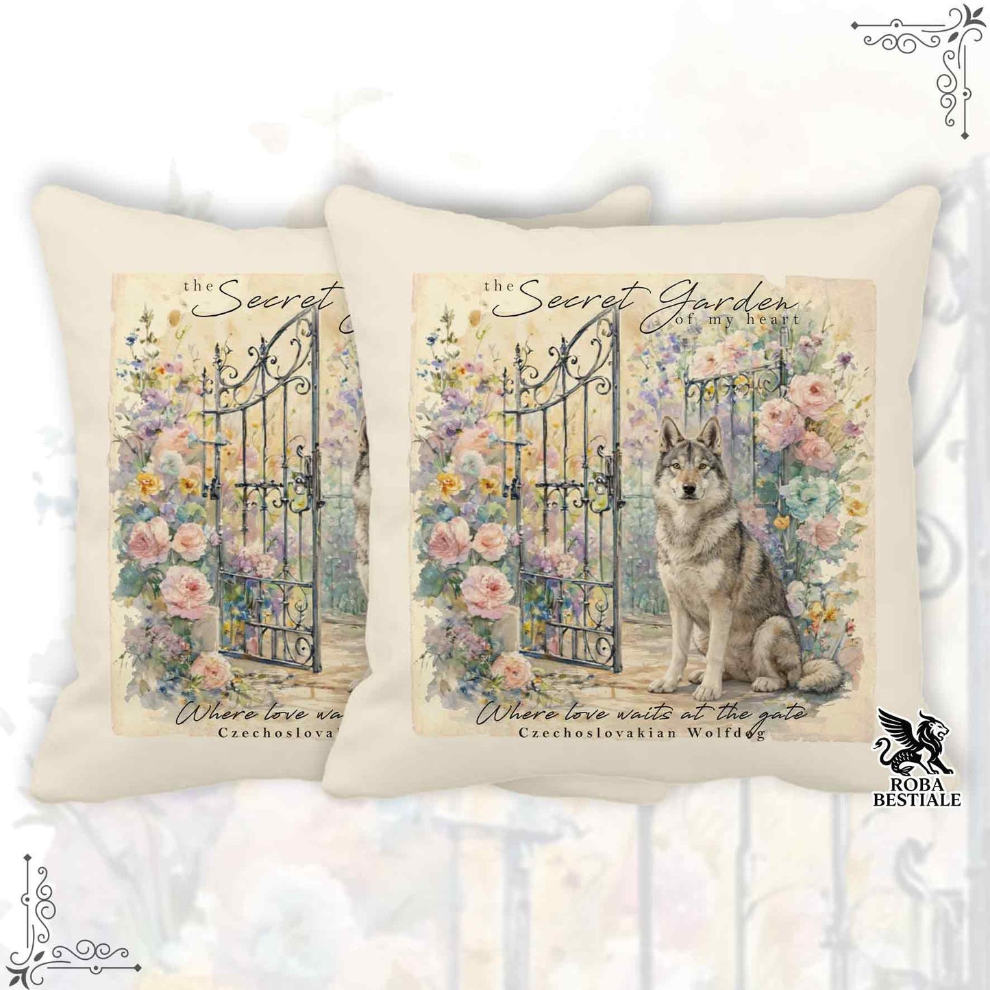 Cuscino SECRET GARDEN - CANE LUPO CECOSLOVACCO - 100% Tela di Cotone - 40x40 cm
