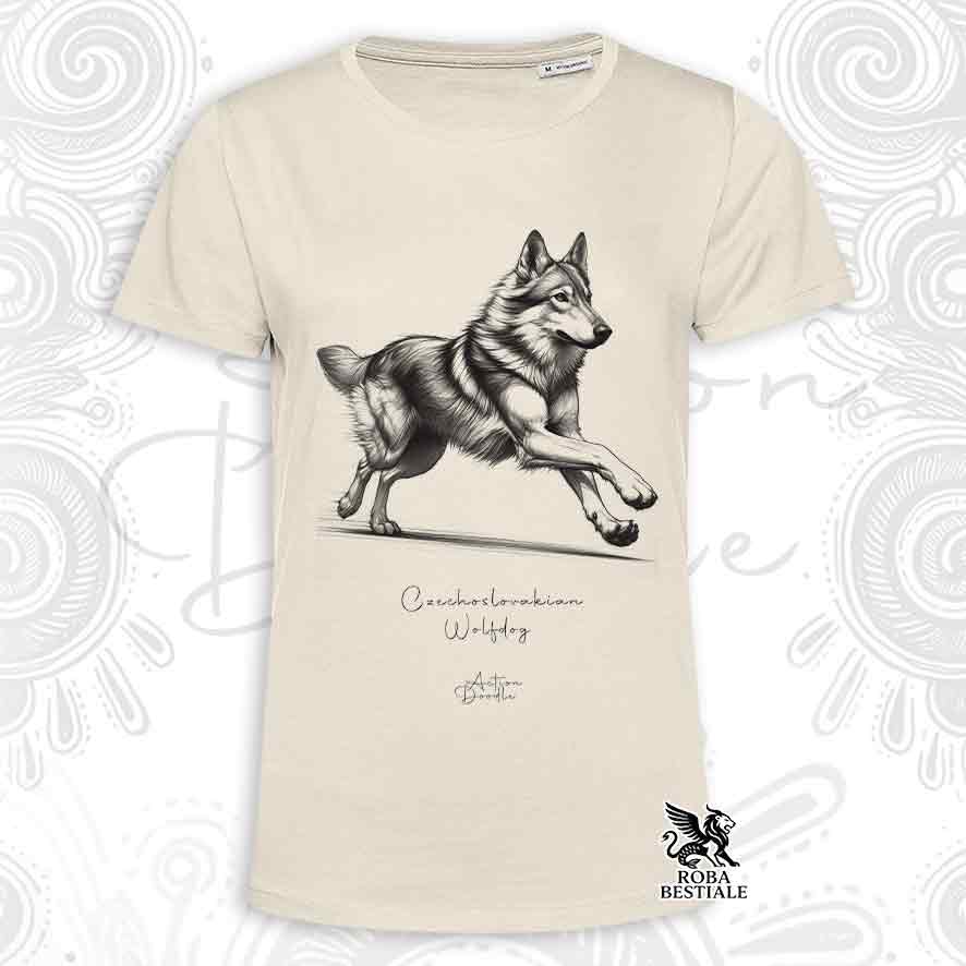 T-Shirt ACTION DOODLE - CANE LUPO CECOSLOVACCO - Bianca o Beige, da Uomo o da Donna - dalla XS alla 5XL