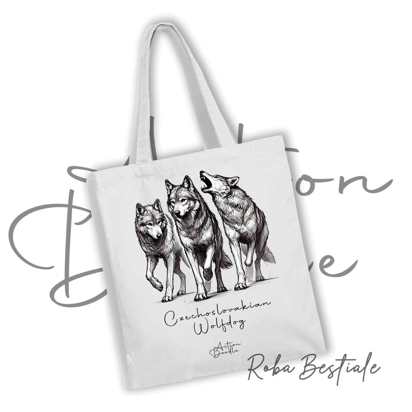 Shopper ACTION DOODLE - CANE LUPO CECOSLOVACCO 1 - Diversi colori disponibili, 100% Cotone
