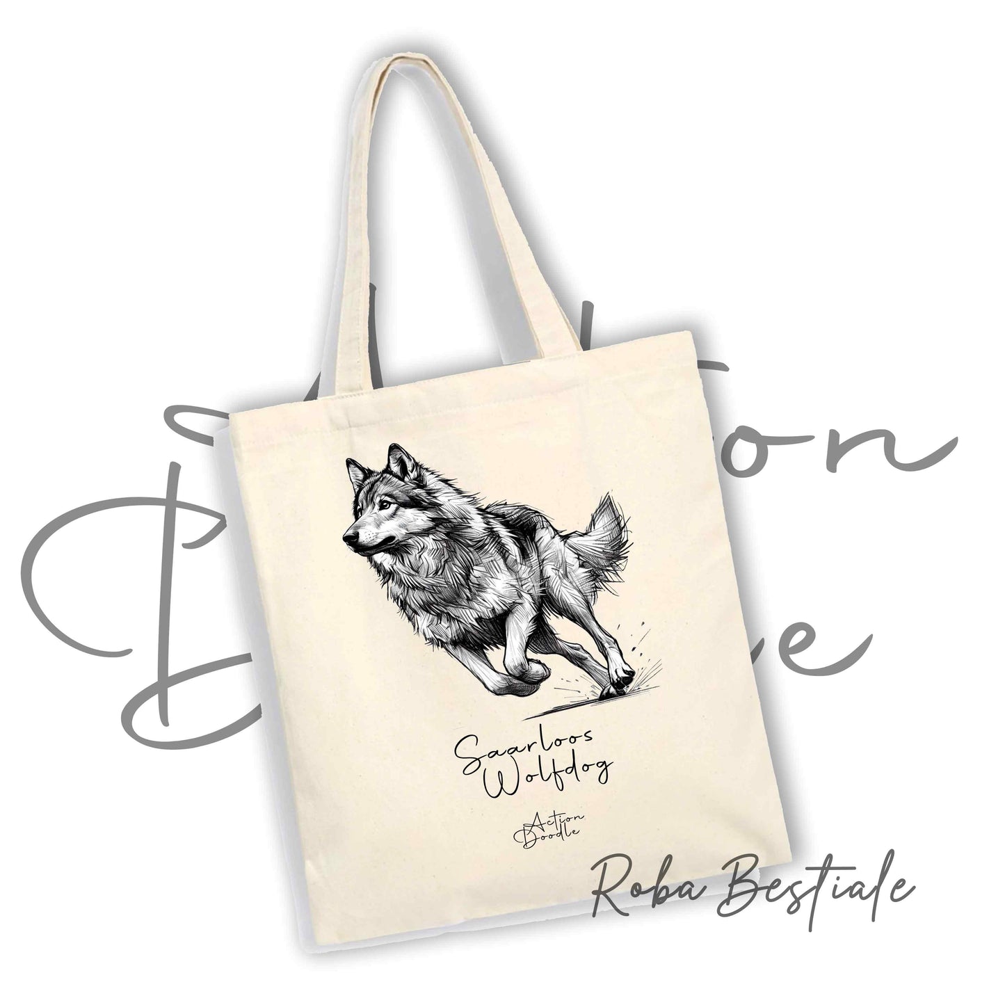 Shopper ACTION DOODLE - CANE LUPO DI SAARLOSS 1 - Diversi colori disponibili, 100% Cotone