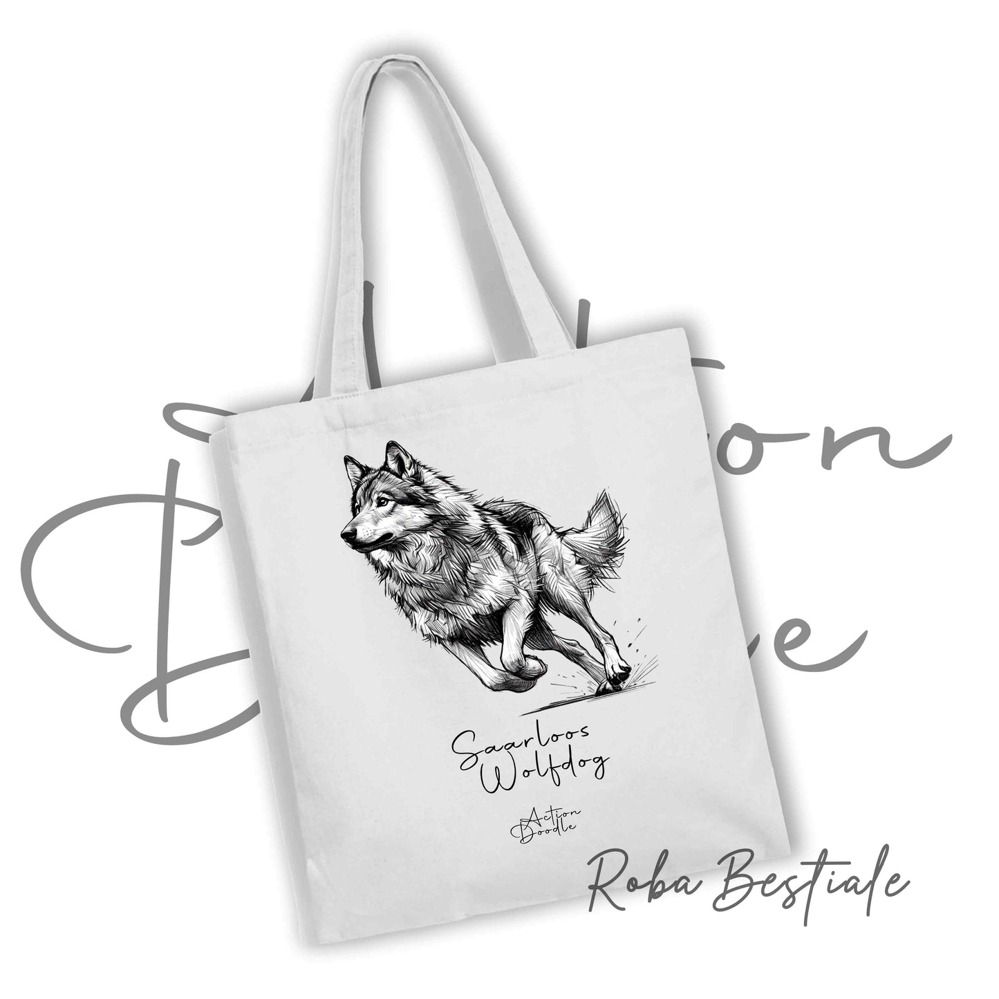 Shopper ACTION DOODLE - CANE LUPO DI SAARLOSS 1 - Diversi colori disponibili, 100% Cotone