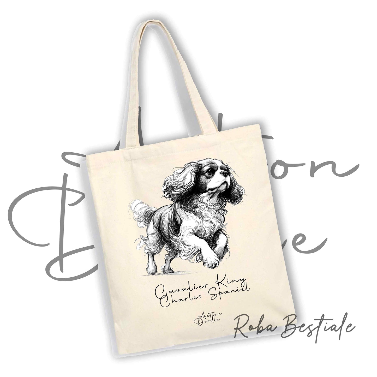 Shopper ACTION DOODLE - CAVALIER KING CHARLES SPANIEL 1 - Diversi colori disponibili, 100% Cotone