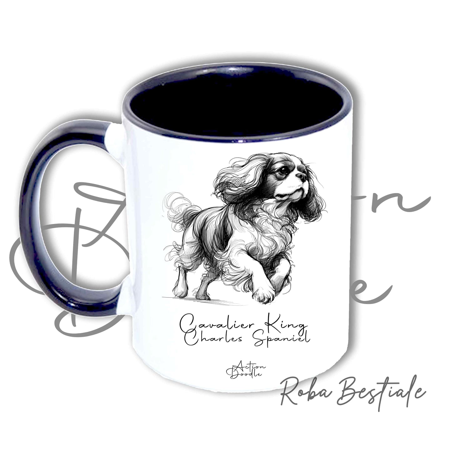 Tazza ACTION DOODLE - CAVALIER KING CHARLES SPANIEL 1 - In Ceramica, con manico e interno colorati - 330 ml