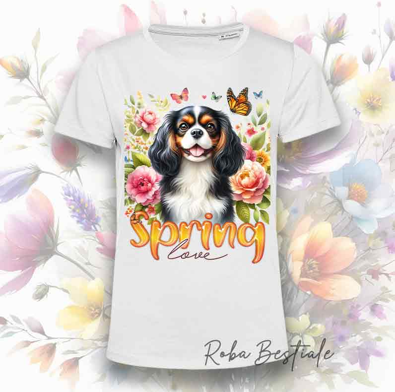 SPRING LOVE T-Shirt - CAVALIER KING CHARLES SPANIEL Black Tricolor