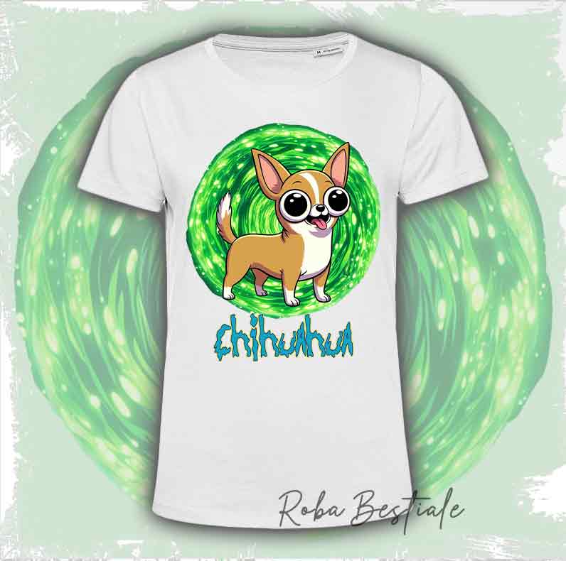 RICK & MORTY T-Shirt - Short Haired CHIHUAHUA White Orange