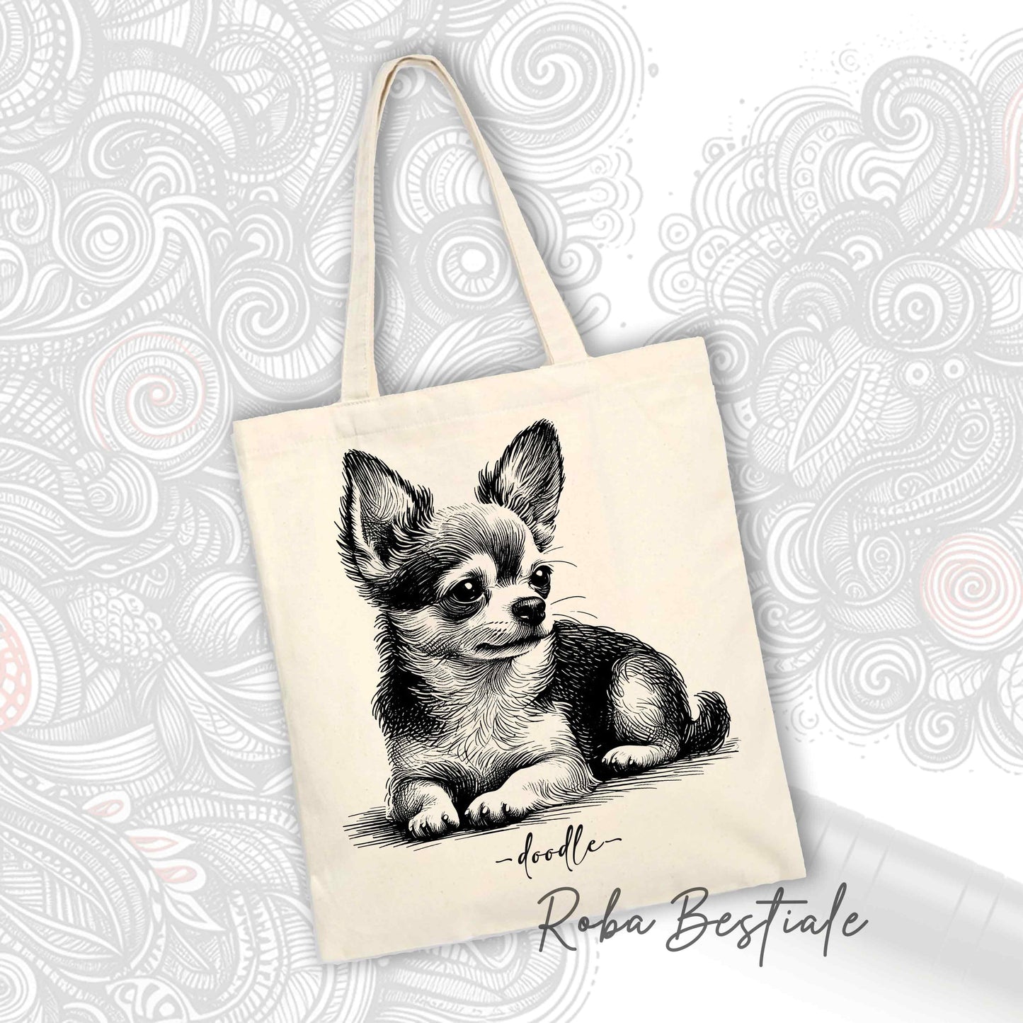 DOODLE Elegance Shopper - Short-Haired CHIHUAHUA - Various Colors Available, 100% Cotton