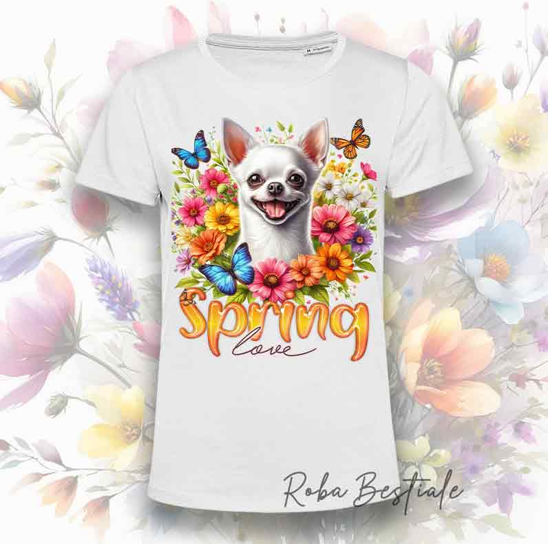 T-Shirt SPRING LOVE - CHIHUAHUA a Pelo Corto Bianco