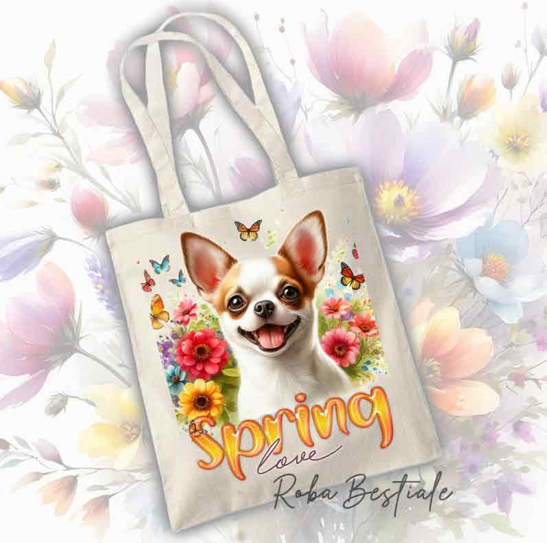 Shopper SPRING LOVE - CHIHUAHUA a Pelo Corto - Bianco & Arancio