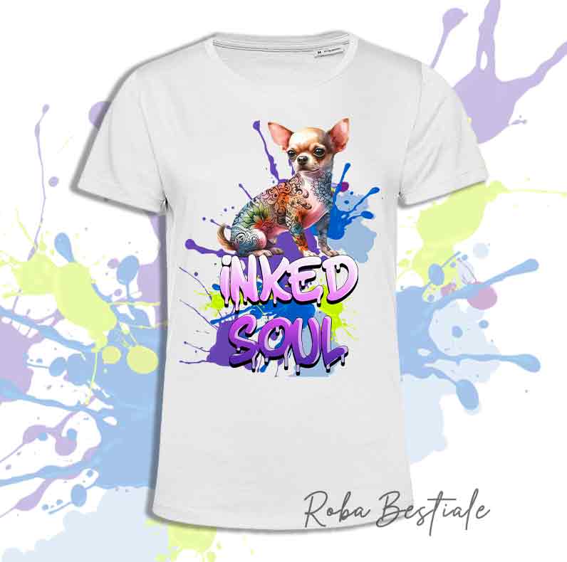 T-Shirt INKED SOUL - CHIHUAHUA a Pelo Corto Crema
