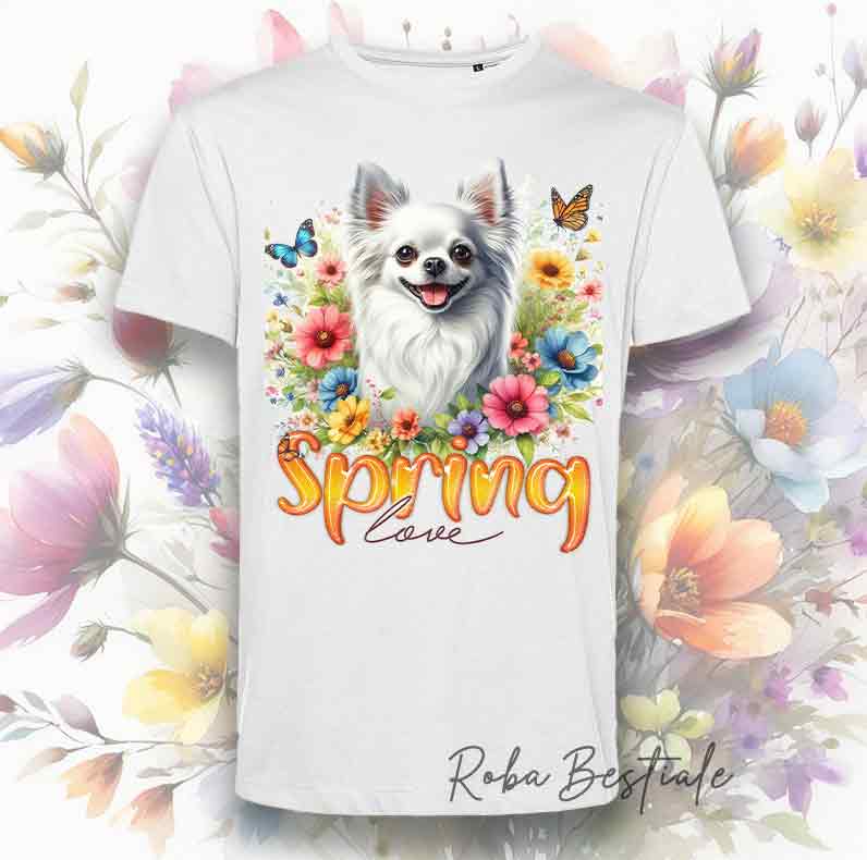 SPRING LOVE T-Shirt - Long Haired CHIHUAHUA White