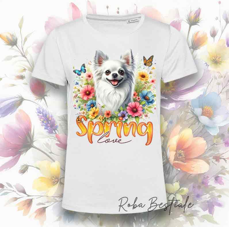 SPRING LOVE T-Shirt - Long Haired CHIHUAHUA White