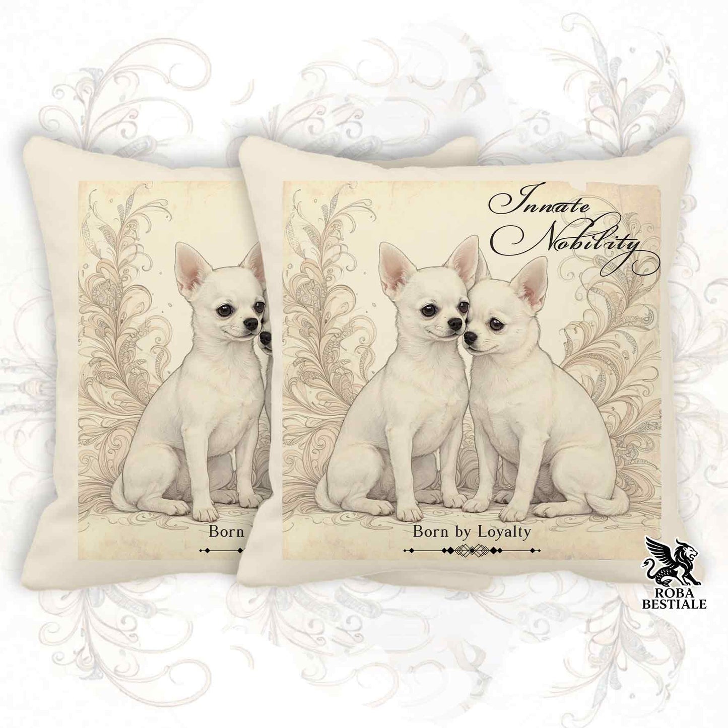 Cuscino NOBILITY - CHIHUAHUA a Pelo Corto Bianco - 100% Tela di Cotone - 40x40 cm