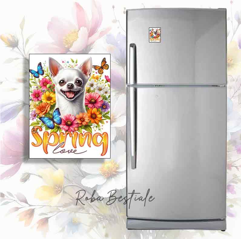 Magnete SPRING LOVE - CHIHUAHUA a Pelo Corto Bianco