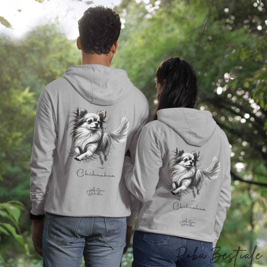 Felpa ACTION DOODLE - CHIHUAHUA a Pelo Lungo 1 - Unisex - Grigia - dalla XS alla 3XL