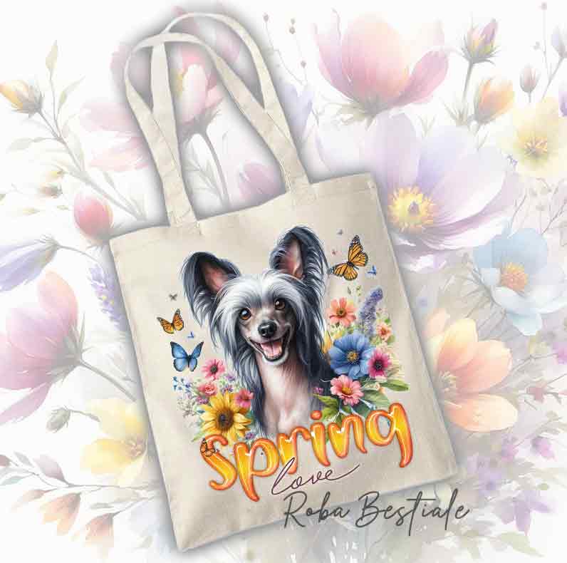 Shopper SPRING LOVE - CHINESE CRESTED DOG Hairless - Grigio