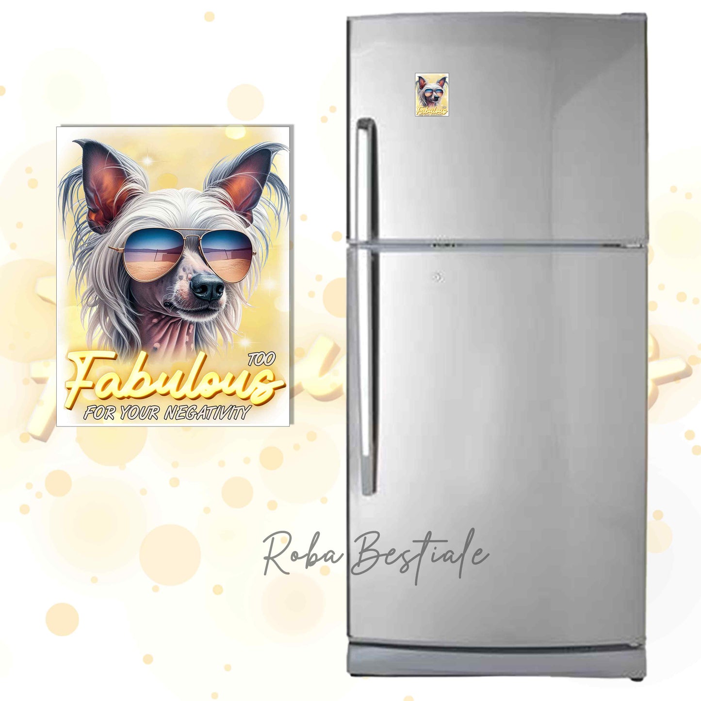 Calamita TOO FABULOUS - CHINESE CRESTED DOG Hairless Bianco - in MDF - 7x5 cm