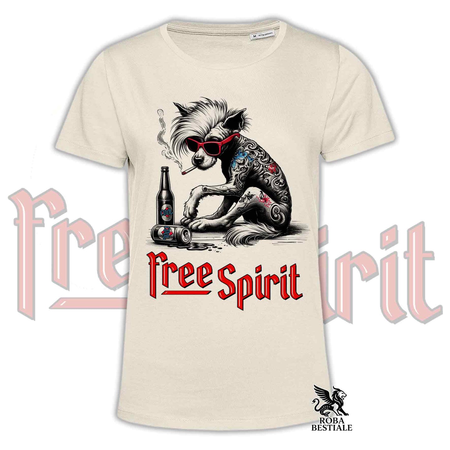 T-shirt FREE SPIRIT - CHIEN CHINOIS À CRÊTE Nu - Blanc ou Beige, Homme ou Femme - du XS au 5XL