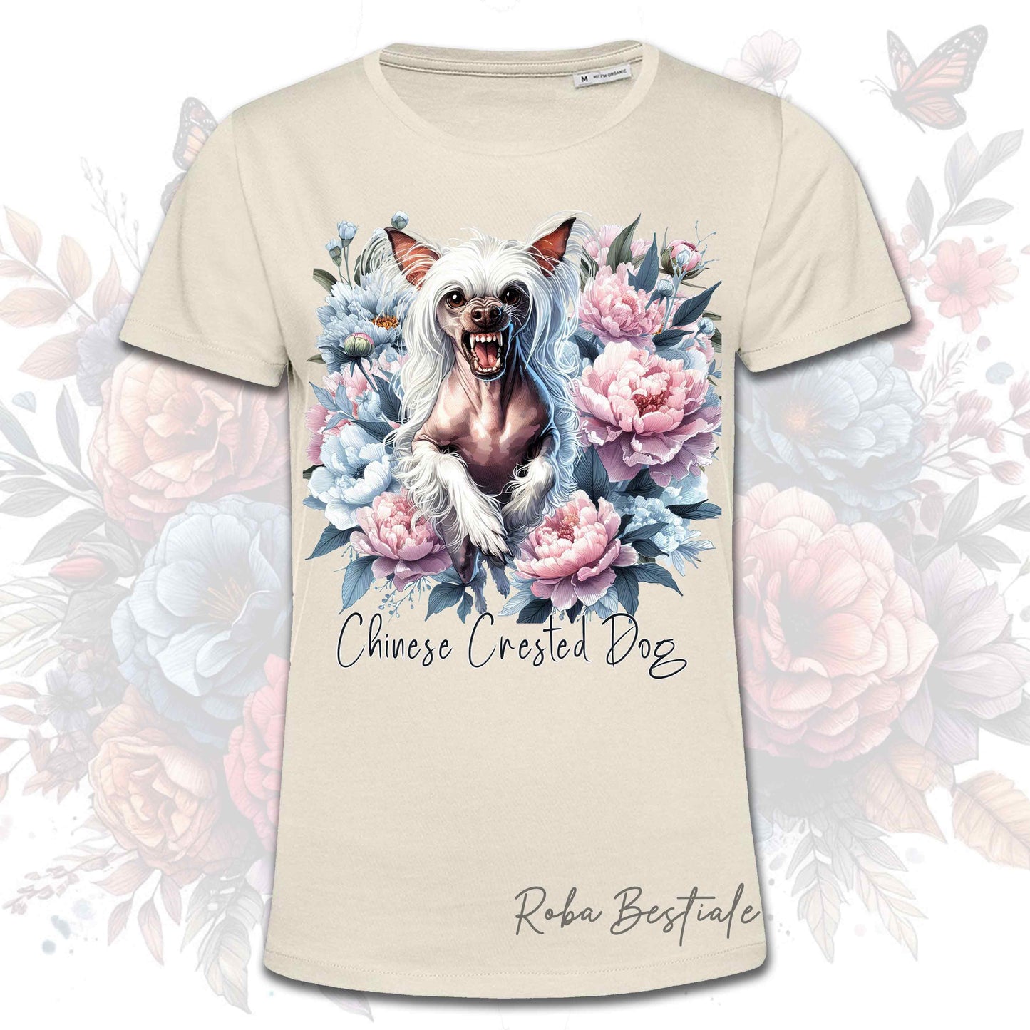 T-Shirt PEONY - CHINESE CRESTED DOG Hairless Bianco - Bianca o Beige, Uomo o Donna, dalla XS alla 5XL