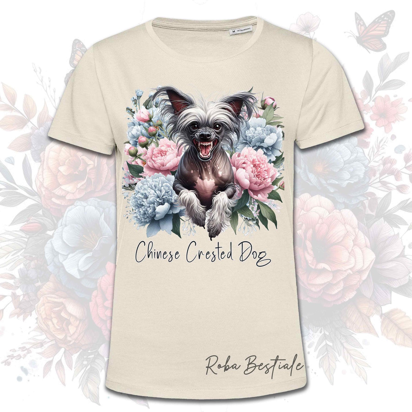 T-Shirt PEONY - CHINESE CRESTED DOG Hairless Grigio - Bianca o Beige, Uomo o Donna, dalla XS alla 5XL