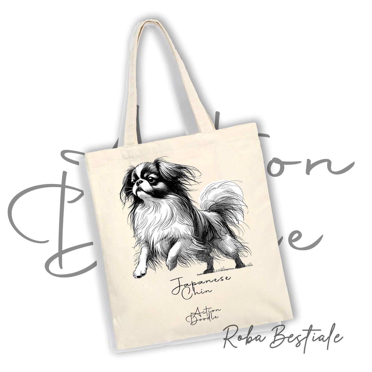 Shopper ACTION DOODLE - CHIN GIAPPONESE 1 - Diversi colori disponibili, 100% Cotone