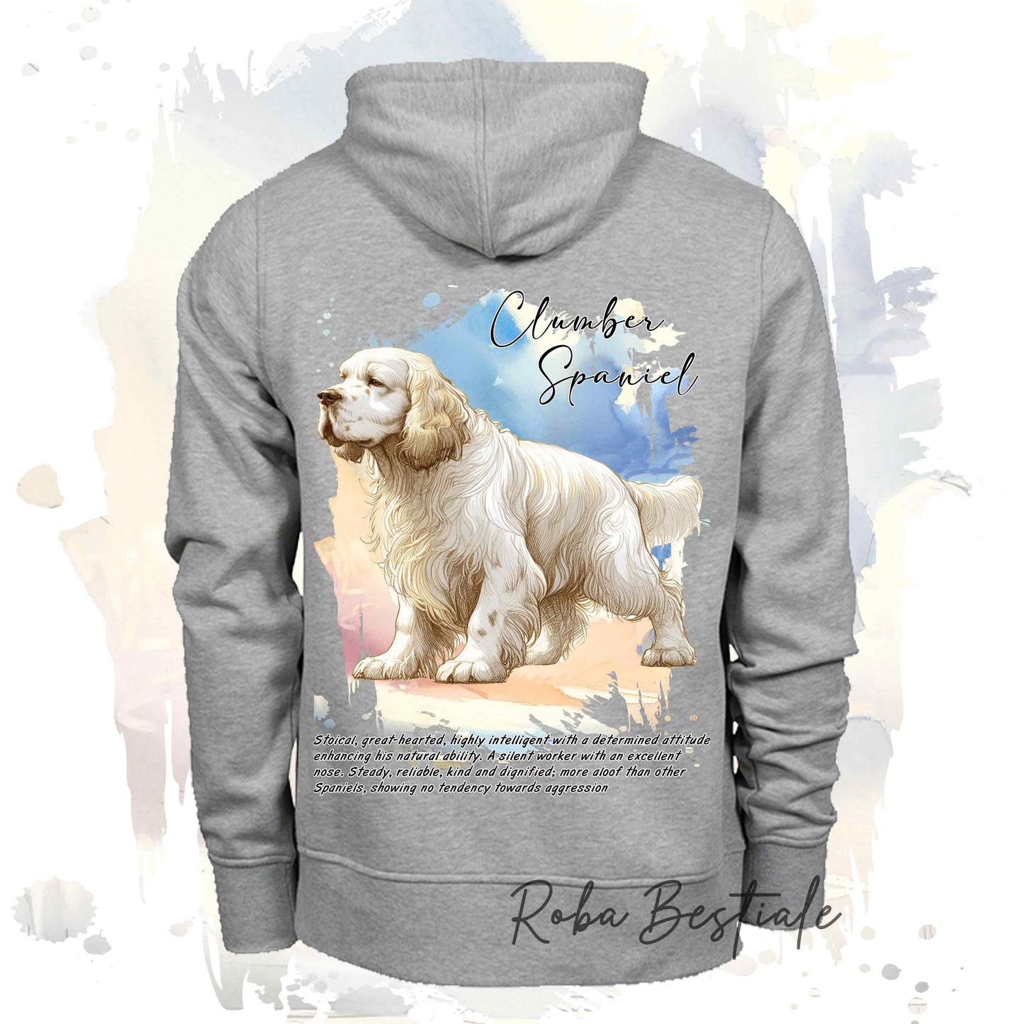 Felpa Invernale BEHAVIOR - CLUMBER SPANIEL - Standard FCI - Con Cappuccio, Unisex - Grigia - dalla XS alla 3XL